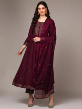 Women Burgundy Silk Blend Rogan Flared Suit Set PKSKD1986